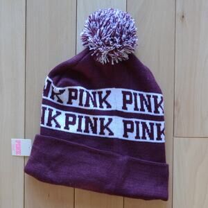NWT PINK Victoria's Secret Beanie Winter Hat Maroon